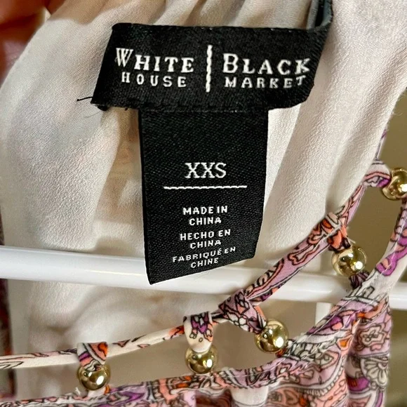 White House Black Market Pink Paisley Dress Beaded Neck Halter Lined XXS - Picture 12 of 13